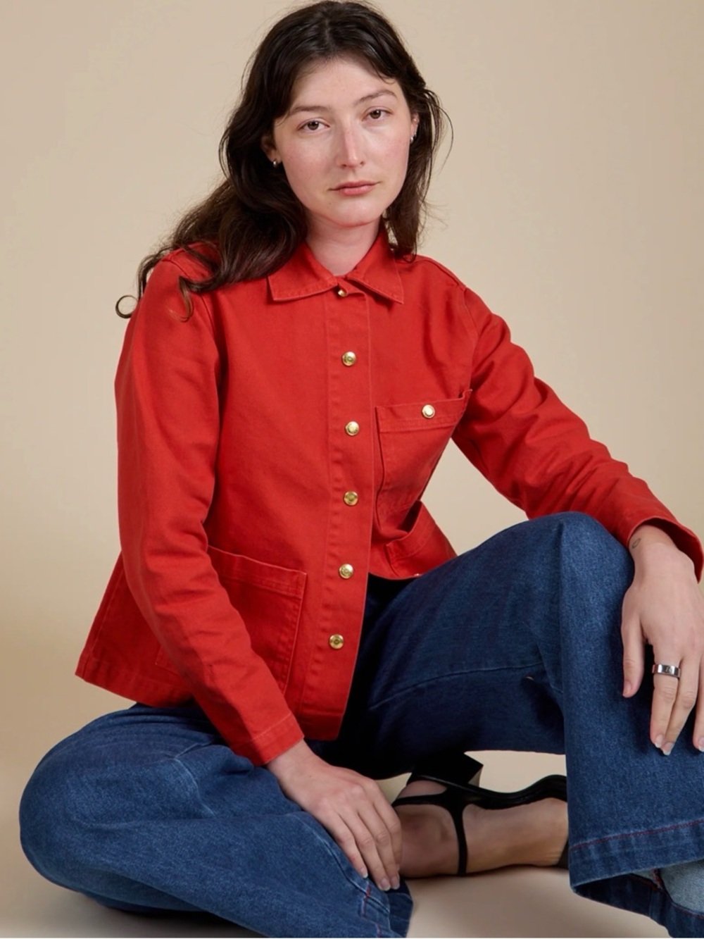 Big Bud Press Work Jacket with Gold Buttons - Mustang Red M